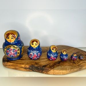 Vintage Russian Wood Nesting Dolls Babushka Matryoshka Hand Painted Set Of 6